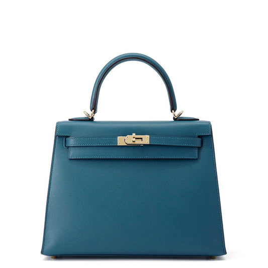 HERMES Kelly Sellier Verso VertBosphore/Blue Ocean Veau Madame Size 25