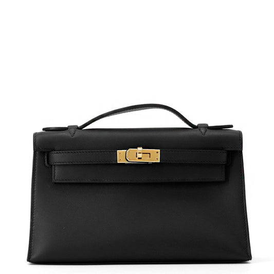 HERMES PochetteKelly Black Swift Leather